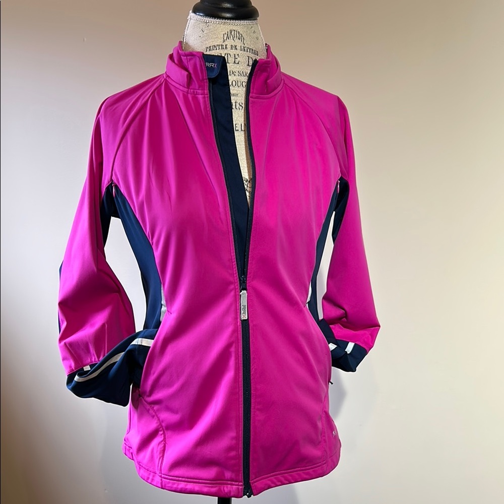 Varsity Walking Jacket, Reflective, Fushia Pink & Navy (Size Medium)